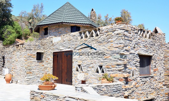 Koundouros Villa | Traditional stone built villa with a windmill and a swimming pool in Koundouros