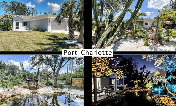 Port Charlotte House | Tropical Home With Waterfall, HotTub, Fenced Yard, Beachy Lounge Area & Pets!