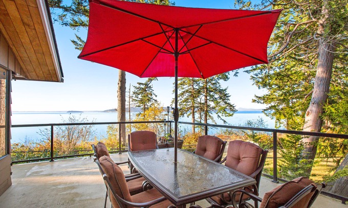 Camano Island House | Updated sound front home with water & mtn views, fireplace, firepit, balcony