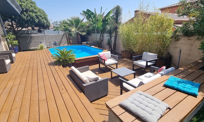 Saint-Jean-de-Vedas Villa | Villa 8 pers exotic garden heated pool near sea