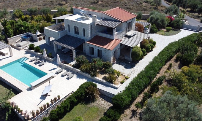 Asteri Villa | Villa Athene-modern natural stone villa with sea views, close to the beach