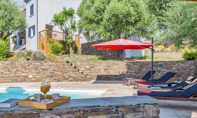 Furiani Villa | Villa Le Corps de Garde, swimming-pool and garden of 1200m2