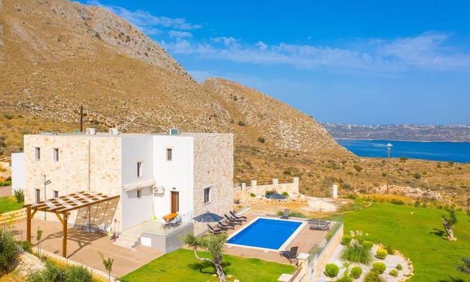 Megala Chorafia Villa | Villa Lulla: Large Heated Private Pool, Sea Views, A/C, WiFi