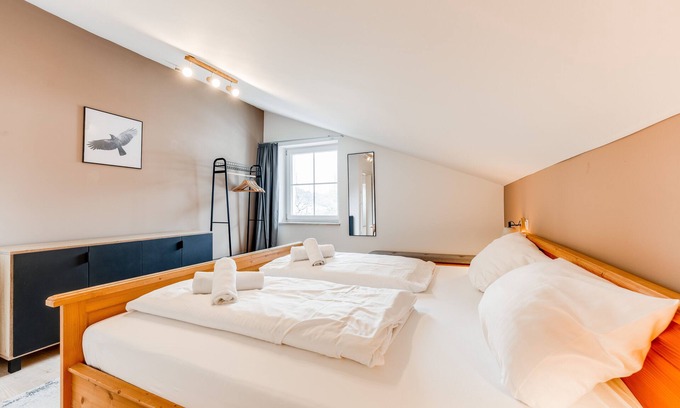 Unterjoch Apartment | VYLD: Eagle view mountain view and fireplace