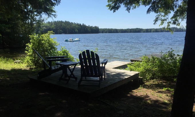 Winthrop Cabin | Walk out beach in private cove on Cobboossee Lake