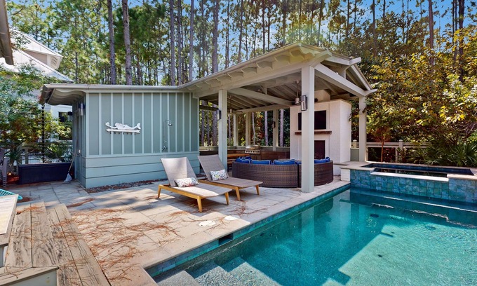 Forest District House | Wanderlust in Watercolor with private pool & hot tub - walk to beach