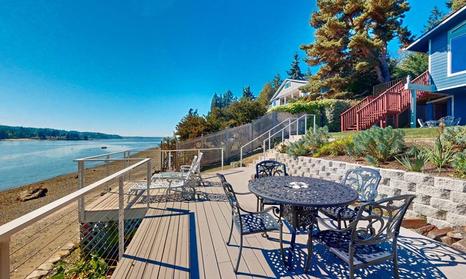 Bainbridge Island House | Waterfront home with private beach, amazing views, great deck, & game room