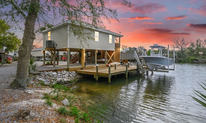 Foley Condo | Waterfront on Bon Secour minutes from Gulf Shores Beach Scenic Watercolor Sunset