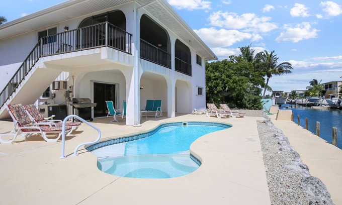 Summerland Key House | Waterfront, two-story house w/private outdoor pool, poolside grill, boat access