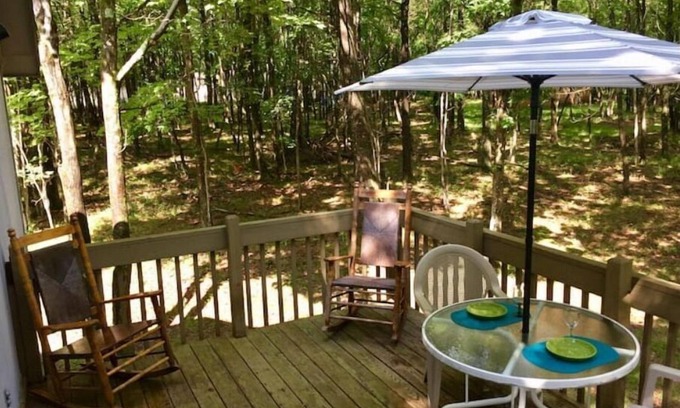Briar Crest Woods Ski Chalet | Welcoming cozy Chalet with stone gas fireplace, fire pit on front deck