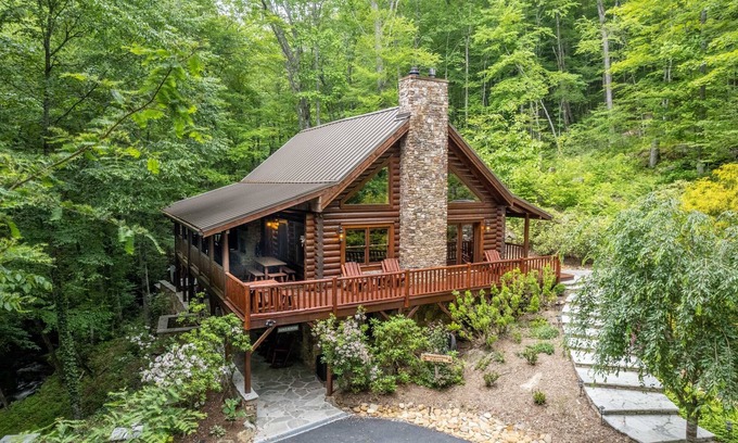 Tuckasegee Cabin | Whispering Forest - Luxury, Custom Mountain Cabin with a Private Waterfall and a Hot Tub!