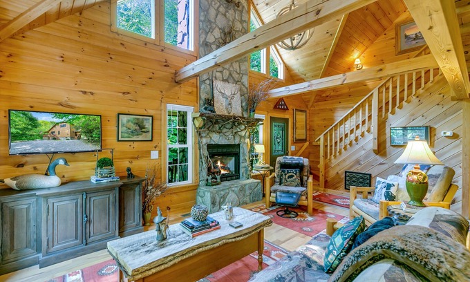 Maggie Valley Cabin | WindFall-Stunning and Secluded Creekside Cabin, Pet Friendly, Two Fire Pit Areas