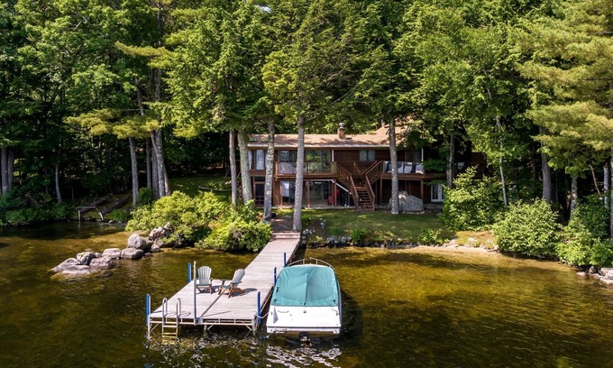 Moultonborough House | Winnipesaukee Waterfront Home For 12 Sand Beach and Dock For Two 24 Ft Boats
