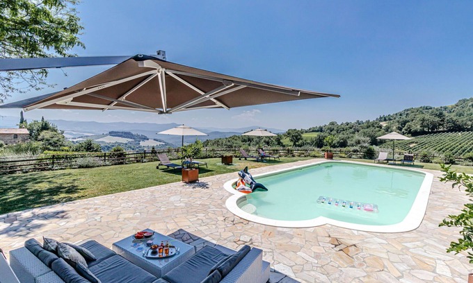 Montecatini Val di Cecina Villa | Wonderful private villa with A/C, hot tub, WIFI, private pool, TV, pets allowed and panoramic view