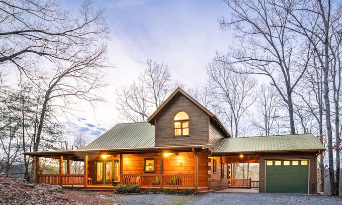 Blue Ridge Cabin | Wooded cabin with wraparound deck, mountain views, air hockey & fireplaces