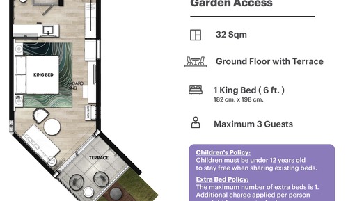 Standard Room, 2 Double Beds (Garden Access)