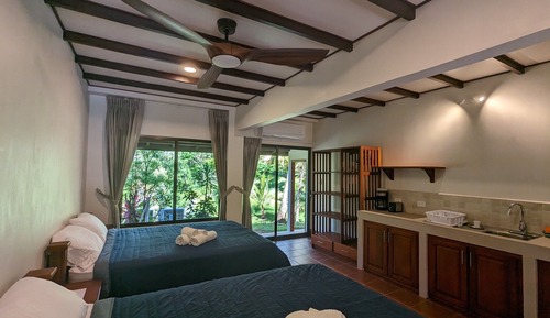 Basic Quadruple Room, 2 Queen Beds, Non Smoking, Garden View