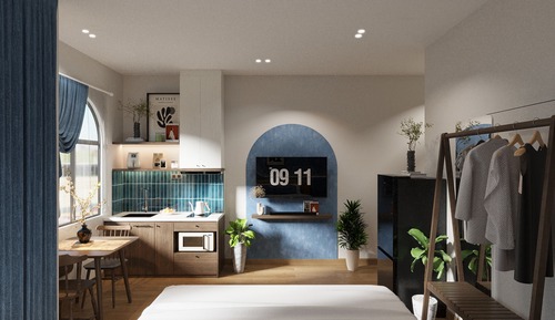 Deluxe Studio, 1 King Bed, Partial Ocean View