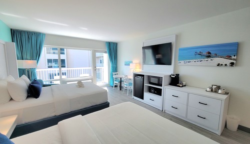 Double Room, 2 Queen Beds, Balcony, Pool View