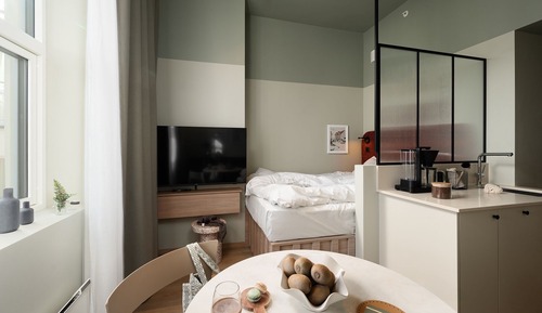 Studio, 1 Queen Bed, Kitchen