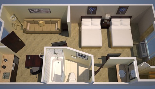Studio, 2 Double Beds (Mobility/Hearing Access, Roll-In Shwr)