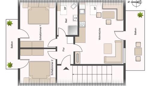 Two-Bedroom Apartment with Balcony