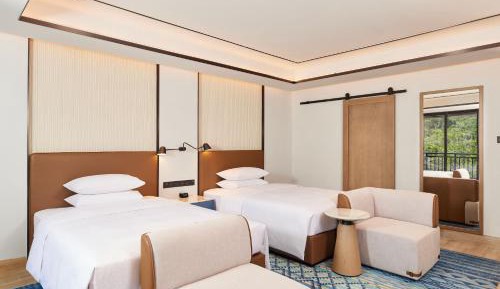 Superior Double Room with Two Double Beds with Balcony and Garden View