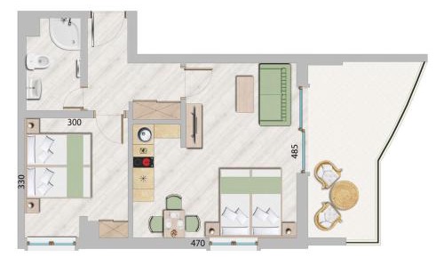 Two-Bedroom Apartment with Terrace