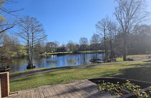Olive Branch House | Grand 8-Bedroom Brick Southern Home with Lakeview Backyard.