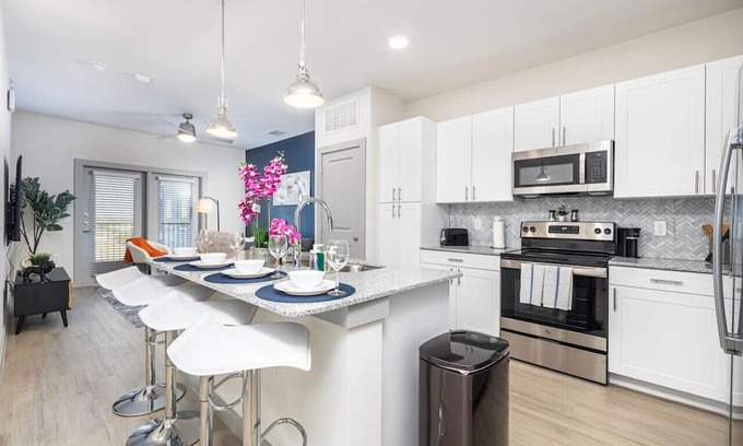 Lewisville Apartment | Stylish 1BD: Pool, Fitness & Workspace Oasis