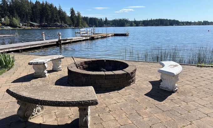 Shelton House | Lakefront property, beautiful view with steps into water, large private dock.