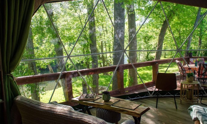 Brownsboro RV Rental | "Charming Toadstool Geodome Available for Rent: A Whimsical Retreat Awaits!"