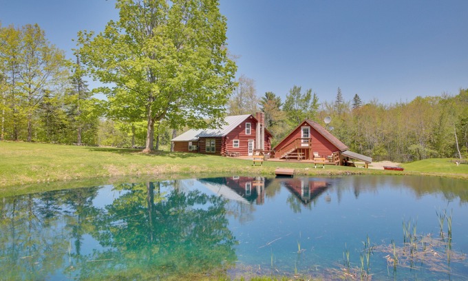 Freedom House | Unique Maine Log Cabin with Trout Ponds and Sauna!