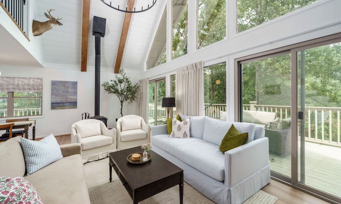 Northport House | Lakefront A-Frame Retreat, Sauna + Dock